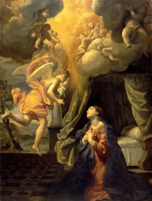 The Annunciation - A Baroque Vision Embraced by Celestial Light and Earthly Emotion!